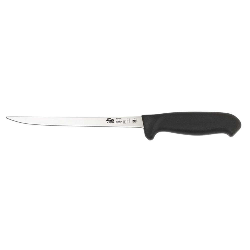 MORA Frost Filékniv 8197UG Semi Flex Frosts 9152 P är en robust renskniv med rostfritt blad och greppvänligt plasthandtag. Perfekt för fiskrensning, urtagning och professionell fiskhantering